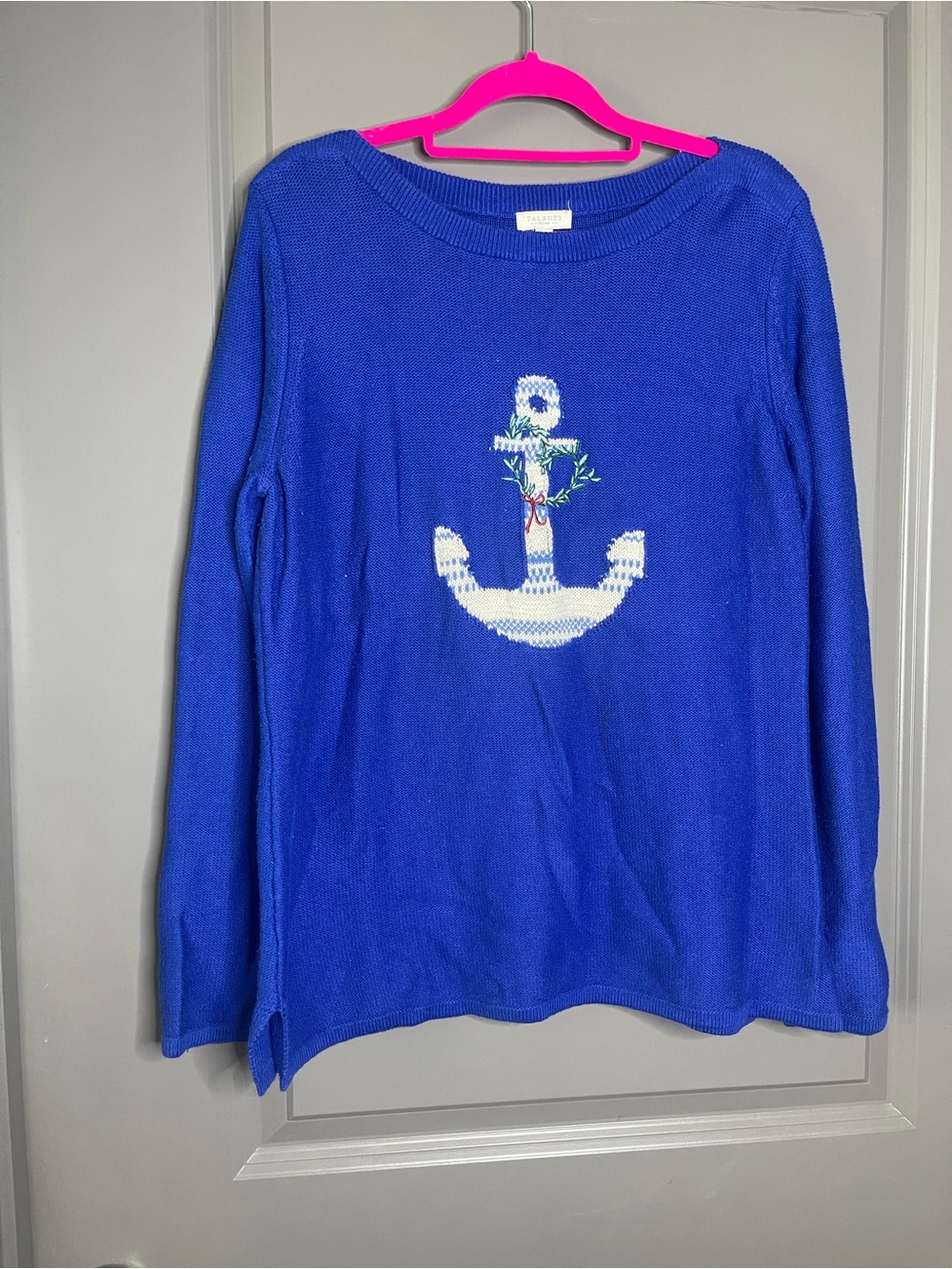 Talbots Royal Blue Knit Sweater with White Anchor Motif